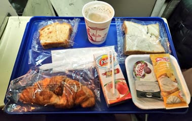 Breakfast and dinner served on the overnight sleeper train from Giza to Aswan, offering traditional Egyptian and international meal options for passengers.